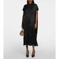 Balenciaga Logo Jacquard Silk Shirt Dress