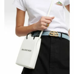 Balenciaga Shopping Phone Pouch Leather Tote