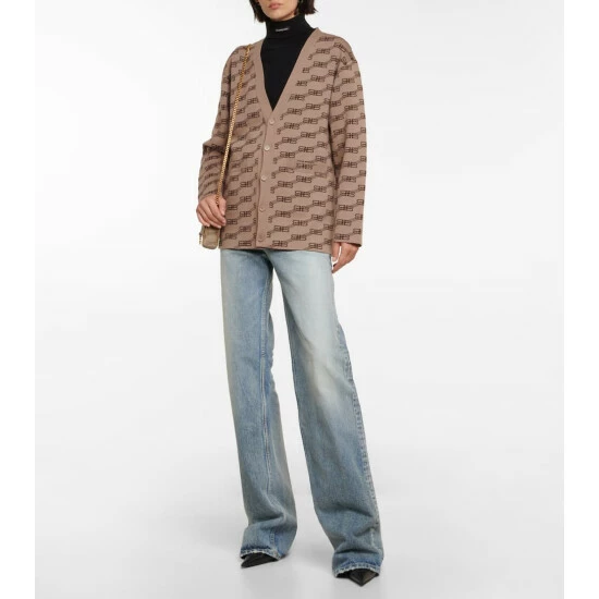 Balenciaga Logo Intarsia Cotton-blend Cardigan 1 Balenciaga Logo Intarsia Cotton-blend Cardigan