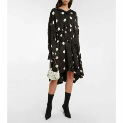 Balenciaga Polka-dot Jacquard Draped Midi Dress