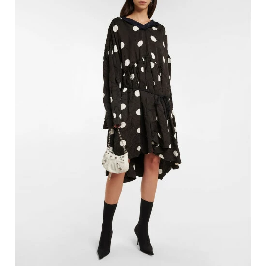 Balenciaga Polka-dot Jacquard Draped Midi Dress 1 Balenciaga Polka-dot Jacquard Draped Midi Dress