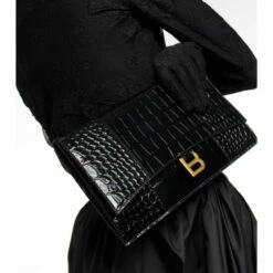 Balenciaga Hourglass Small Croc-effect Leather Clutch
