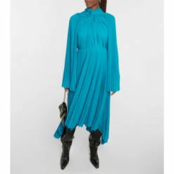 Balenciaga Tie-neck Pleated Crêpe Midi Dress