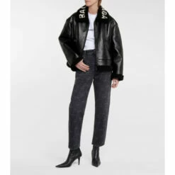 Balenciaga Logo Shearling And Leather Jacket