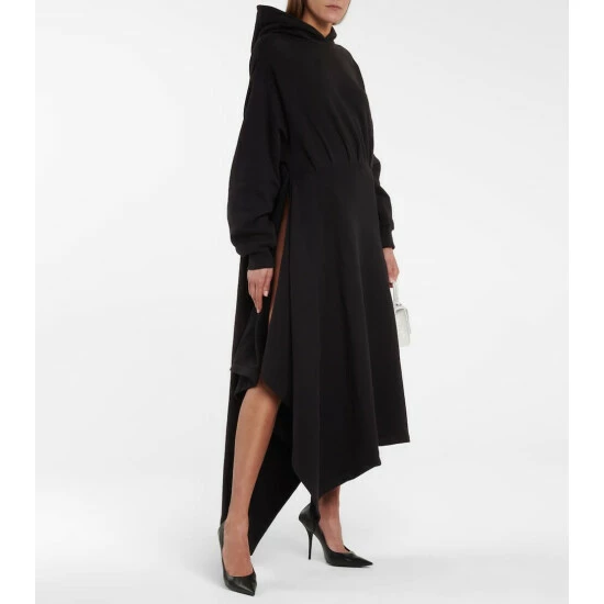 Balenciaga Asymmetric Cotton Hoodie Dress 1 Balenciaga Asymmetric Cotton Hoodie Dress