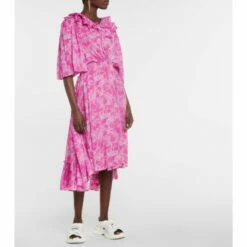 Balenciaga Asymmetric Floral Midi Dress