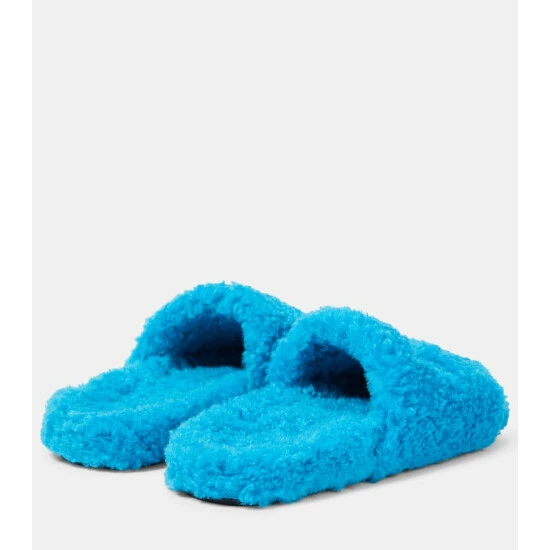 Balenciaga Logo Faux Shearling Slides 2 Balenciaga Logo Faux Shearling Slides - Image 2