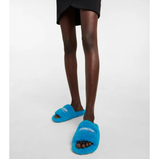 Balenciaga Logo Faux Shearling Slides 3 Balenciaga Logo Faux Shearling Slides - Image 3