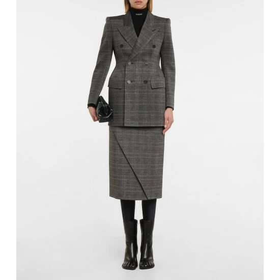 Balenciaga Checked Midi Skirt 1 Balenciaga Checked Midi Skirt