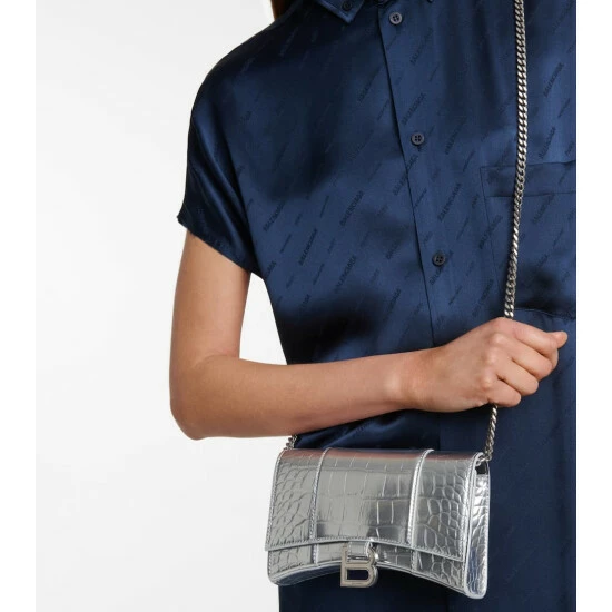 Balenciaga Hourglass Croc-effect Leather Wallet On Chain 1 Balenciaga Hourglass Croc-effect Leather Wallet On Chain