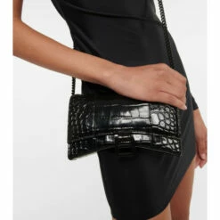 Balenciaga Hourglass Croc-effect Leather Wallet On Chain