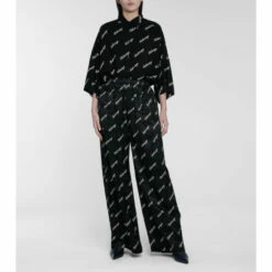 Balenciaga Logo High-rise Wide-leg Silk Pants