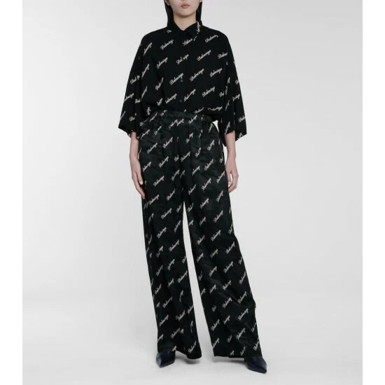 Balenciaga Logo High-rise Wide-leg Silk Pants 1 Balenciaga Logo High-rise Wide-leg Silk Pants