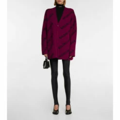 Balenciaga Logo Intarsia Wool Cardigan