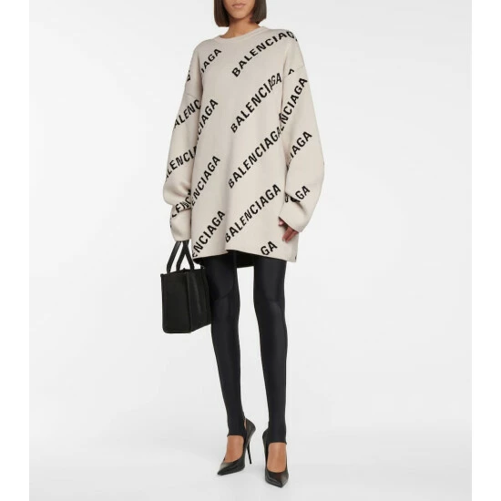 Balenciaga Logo Jacquard Cotton And Wool-blend Sweater 1 Balenciaga Logo Jacquard Cotton And Wool-blend Sweater