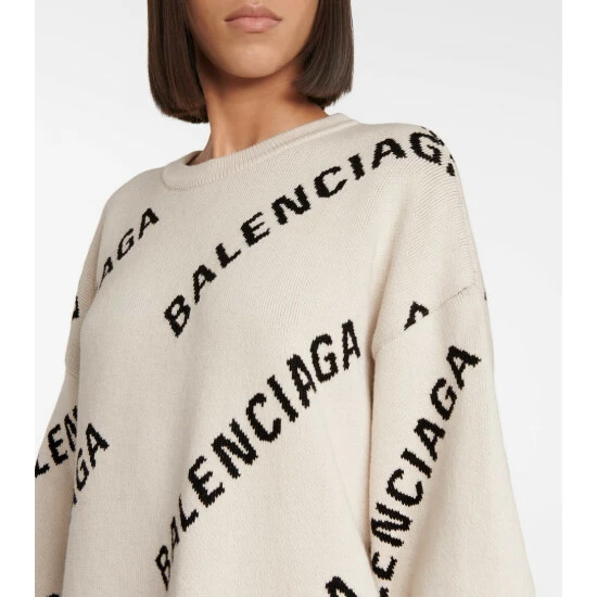 Balenciaga Logo Jacquard Cotton And Wool-blend Sweater 3 Balenciaga Logo Jacquard Cotton And Wool-blend Sweater - Image 3