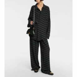 Balenciaga Logo High-rise Straight-leg Silk Pants