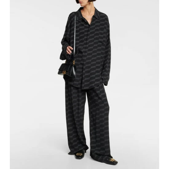 Balenciaga Logo High-rise Straight-leg Silk Pants 1 Balenciaga Logo High-rise Straight-leg Silk Pants