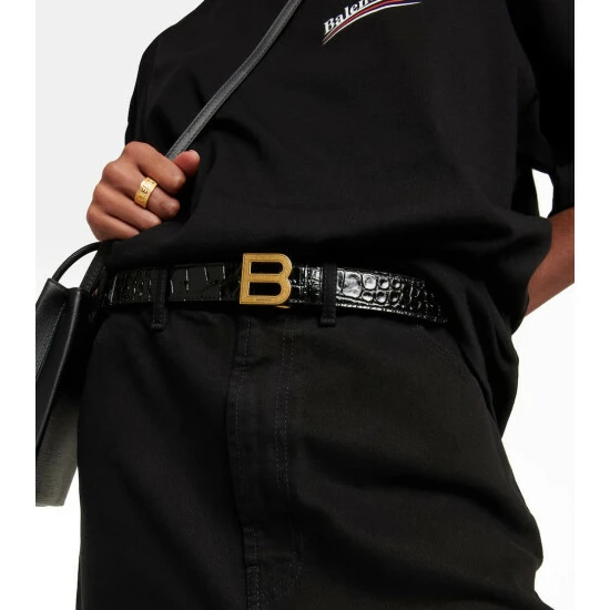 Balenciaga Hourglass Croc-effect Leather Belt 1 Balenciaga Hourglass Croc-effect Leather Belt