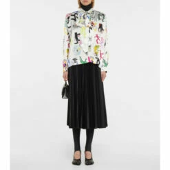 Balenciaga Printed Satin Tie-neck Blouse