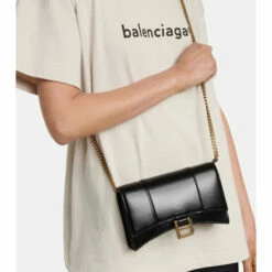 Balenciaga Hourglass Leather Wallet On Chain
