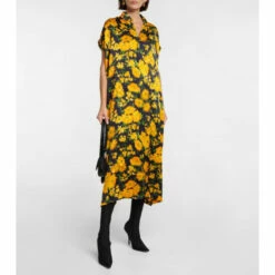 Balenciaga Floral Silk Satin Midi Dress